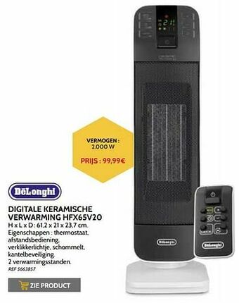 Brico Delonghi digitale keramische verwarming hfx65v20 aanbieding