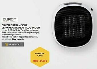 Brico Eurom digitale keramische verwarming heat plug-in 700 aanbieding