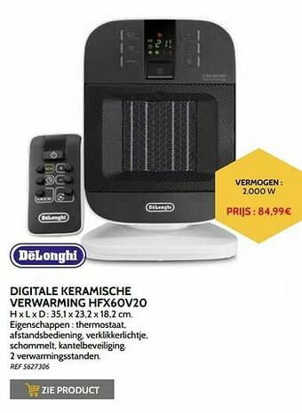 Brico Delonghi digitale keramische verwarming hfx60v20 aanbieding