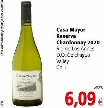 Colruyt Casa mayor reserva chardonnay 2020 rio de los andes d.o. colchagua valley chili aanbieding