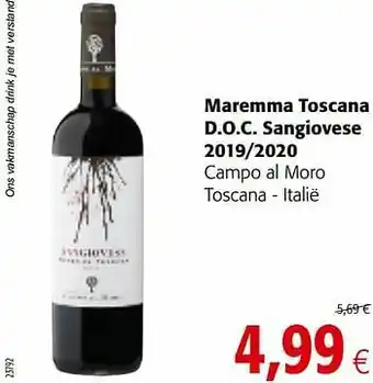 Colruyt Maremma toscana d.o.c. sangiovese 2019-2020 campo al moro toscana - italië aanbieding