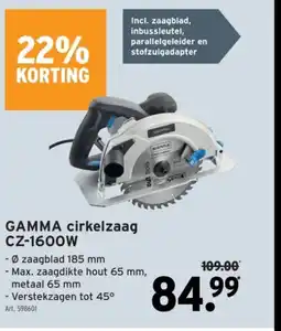 GAMMA GAMMA cirkelzaag CZ-1600W aanbieding