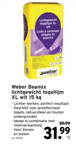 GAMMA Weber Beamix lichtgewicht tegellijm XL wit 15 kg aanbieding