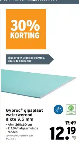 GAMMA GyprocⓇ gipsplaat waterwerend dikte 9,5 mm aanbieding