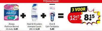 Kruidvat Always Platinum Normal, Head & Shoulder shampoo Classic 285ml, Oral-B Cal, Tandpasta aanbieding