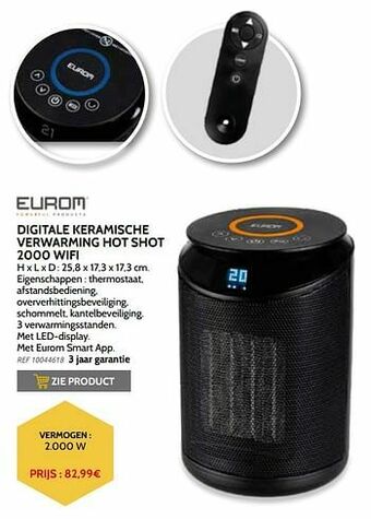 Brico Eurom digitale keramische verwarming hot shot 2000 wifi aanbieding