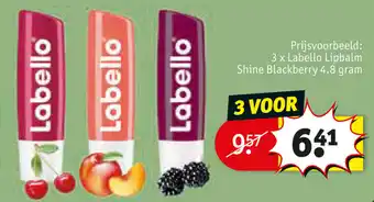 Kruidvat Prijsvoorbeeld: 3 x Labello Lipbalm Shine Blackberry 4.8g aanbieding