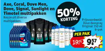 Kruidvat Axe, Coral, Dove Men, Dove, Signal, Sunlight en Timotei multioakken aanbieding