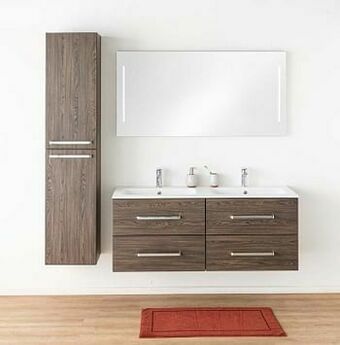Zelfbouwmarkt Badkamermeubel Plato Eik Chocolade Look 140cm - Dubbel - Mat - Greep Chroom aanbieding