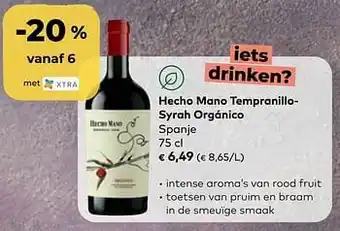 Bio Planet Hecho mano tempranillosyrah orgánico spanje aanbieding