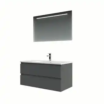 GAMMA Bruynzeel Cadiza badkamermeubelset 100cm grafiet met spiegel aanbieding