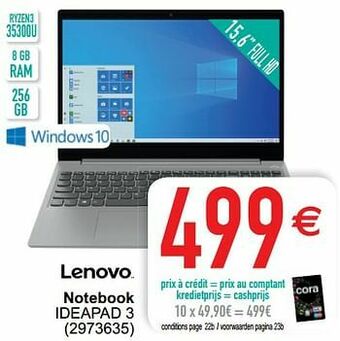 Cora Lenovo notebook ideapad 3 aanbieding