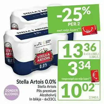 Intermarché Stella artois 0.0% stella artois pils premium alcoholvrij aanbieding