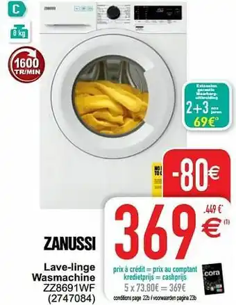 Cora Zanussi lave-linge wasmachine zz8691wf aanbieding