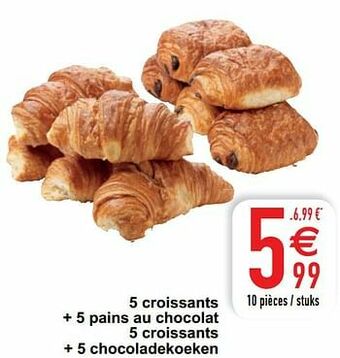 Cora 5 croissants + 5 pains au chocolat 5 croissants + 5 chocoladekoeken aanbieding