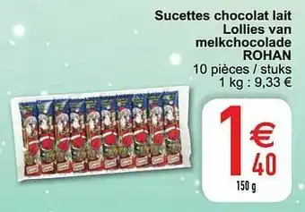 Sucettes chocolat lait lollies van melkchocolade rohan