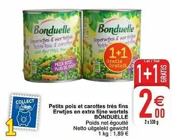 Cora Petits pois et carottes très fins erwtjes en extra fijne wortels bonduelle aanbieding