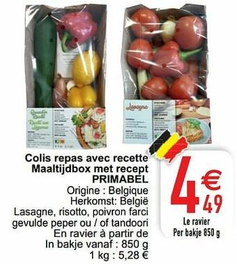 Cora Colis repas avec recette maaltijdbox met recept primabel aanbieding