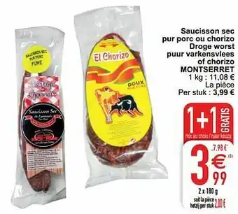 Saucisson sec pur porc ou chorizo droge worst puur varkensvlees of chorizo montserret