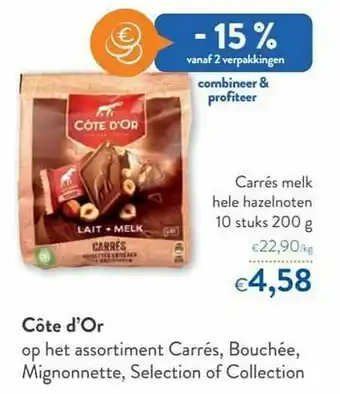 OKay Côte d`or carrés melk hele hazelnoten aanbieding