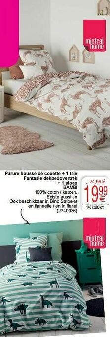 Cora Parure housse de couette + 1 taie fantasie dekbedovertrek + 1 sloop bambi aanbieding