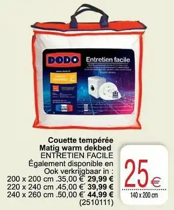 Cora Couette tempérée matig warm dekbed entretien facile aanbieding