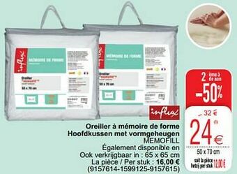 Oreiller à mémoire de forme hoofdkussen met vormgeheugen memofill