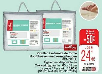 Cora Oreiller à mémoire de forme hoofdkussen met vormgeheugen memofill aanbieding