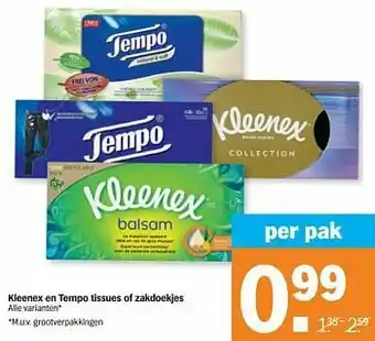Albert Heijn Kleenex en tempo tissues of zakdoekjes aanbieding