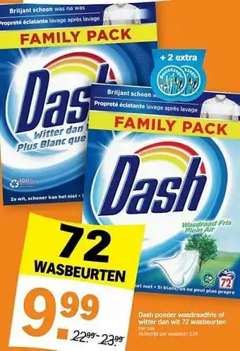 Albert Heijn Dash poeder wasdraadfris of witter dan wit aanbieding