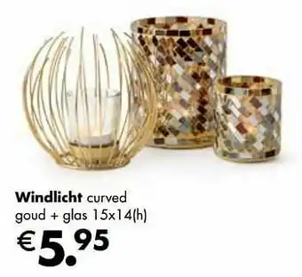 Windlicht curved goud + glas