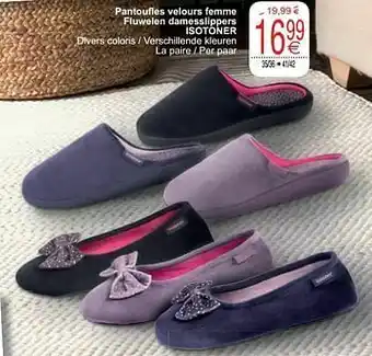 Cora Pantoufles velours femme fluwelen damesslippers isotoner aanbieding