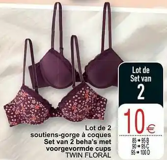 Cora Lot de 2 soutiens-gorge à coques set van 2 beha’s met voorgevormde cups twin floral aanbieding