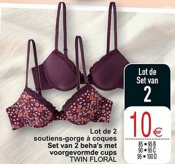 Cora Lot de 2 soutiens-gorge à coques set van 2 beha’s met voorgevormde cups twin floral aanbieding