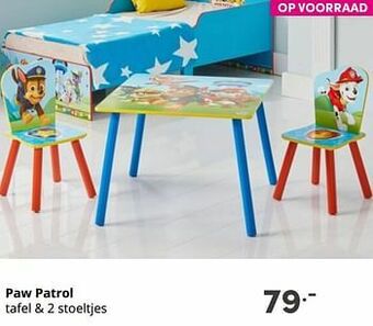 Baby & Tiener Paw patrol tafel + 2 stoeltjes aanbieding