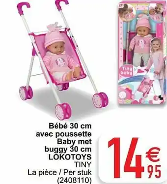 Cora Bébé 30 cm avec poussette baby met buggy lokotoys tiny aanbieding