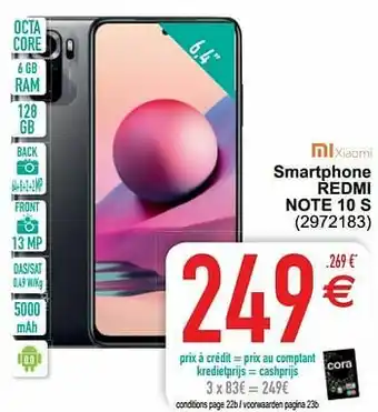 Cora Xiaomi smartphone redmi note 10 s aanbieding