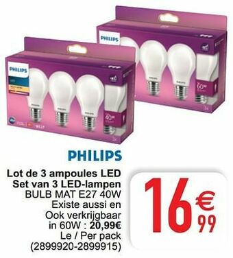 Cora Lot de 3 ampoules led set van 3 led-lampen bulb mat e27 40w aanbieding