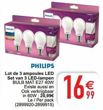 Cora Lot de 3 ampoules led set van 3 led-lampen bulb mat e27 40w aanbieding