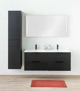 Zelfbouwmarkt Badkamermeubel Plato Zwart Houtnerf 140 Cm - Dubbel - Glans - Opleggreep Zwart aanbieding