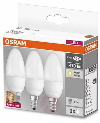 Zelfbouwmarkt Led Lamp Osram Kaars Set 3 Stuks E14 5.7w 470 Lumen aanbieding