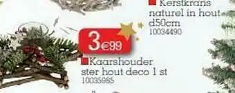 Yess Kerstkrans Naturel In Hout, Kaarshouder Ster Hout Deco aanbieding