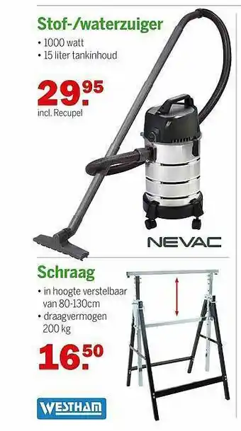 Stof--waterzuiger, Schraag