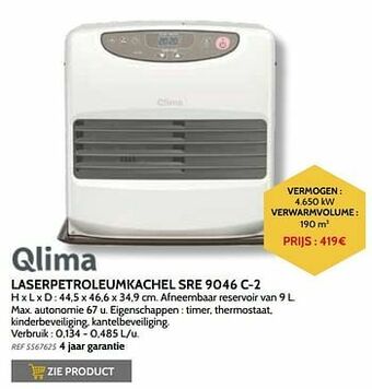 Brico Qlima laserpetroleumkachel sre 9046 c-2 aanbieding