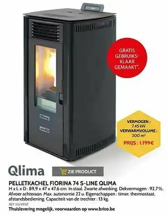 Brico Pelletkachel fiorina 74 s-line qlima aanbieding