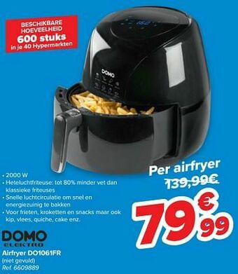 Carrefour Domo elektro airfryer do1061fr aanbieding