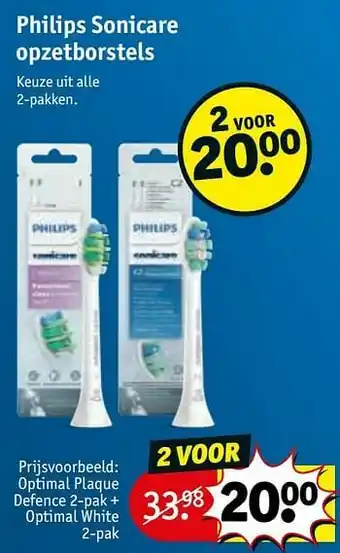 Kruidvat Philips sonicare opzetborstels optimal plaque defence + optimal white aanbieding