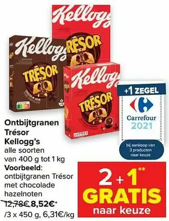 Carrefour Kellogg’s ontbijtgranen trésor met chocolade hazelnoten aanbieding