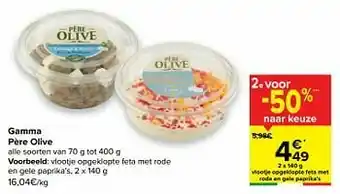 Carrefour Père olive vlootje opgeklopte feta met rode en gele paprika’s aanbieding