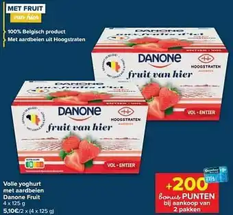 Carrefour Volle yoghurt met aardbeien danone fruit aanbieding